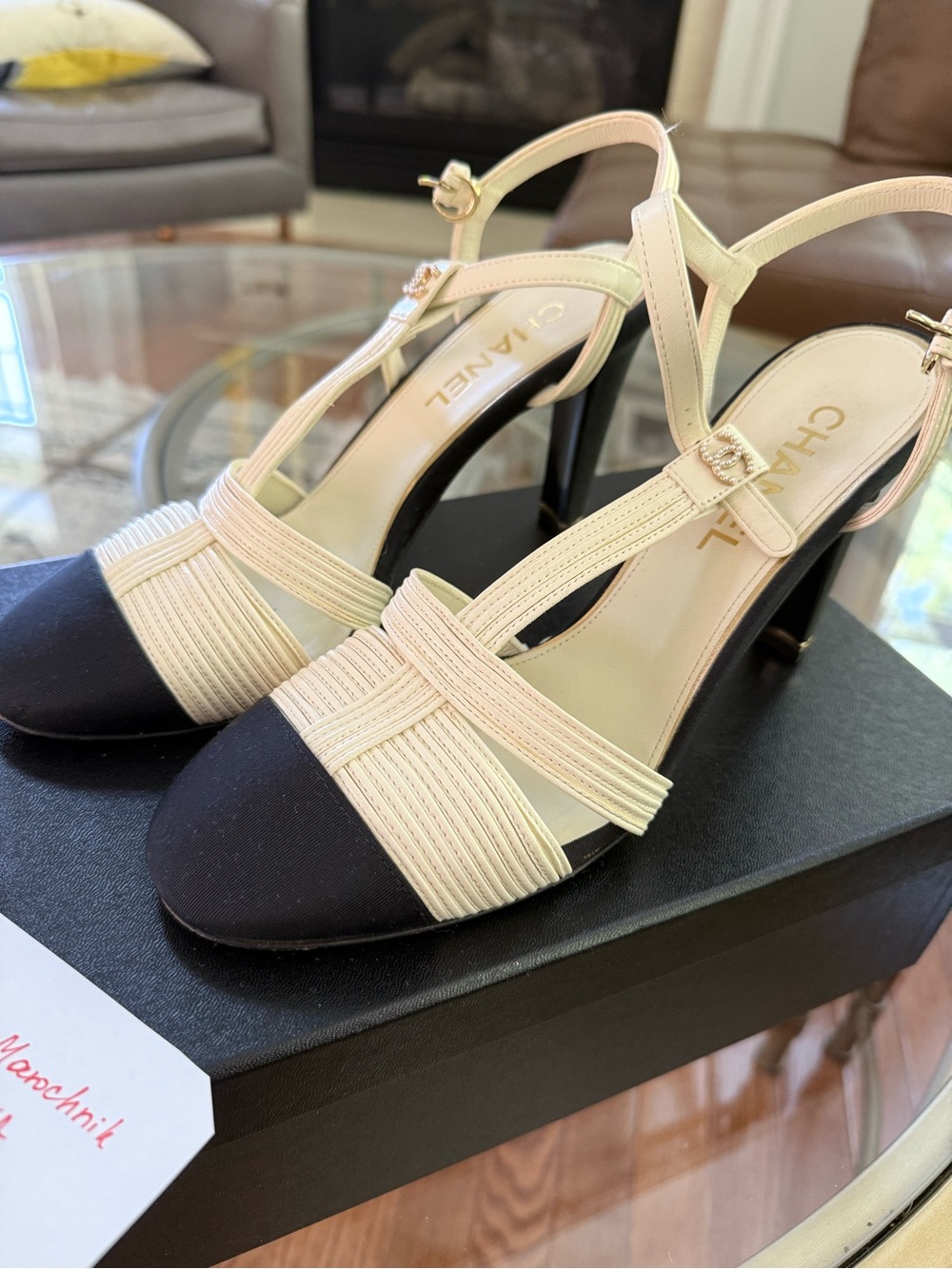 Chanel pumps Ivory/Black Other Open Shoes size 40